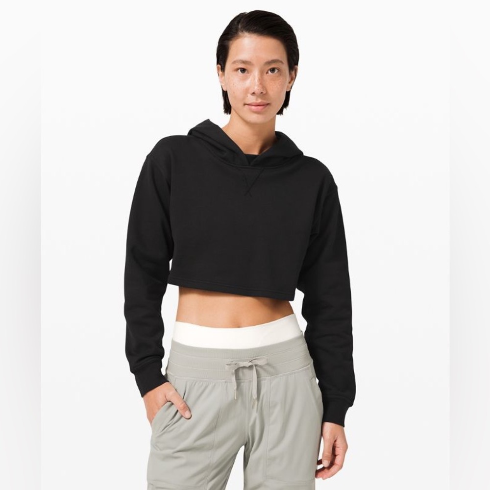 Lululemon All Yours Cropped Hoodie Women’s 4 Black Hooded Sweatshirt Crop